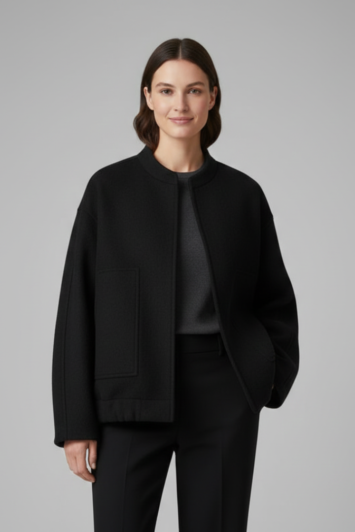 Women's Oversized Textured Bomber Jacket with Stand Collar