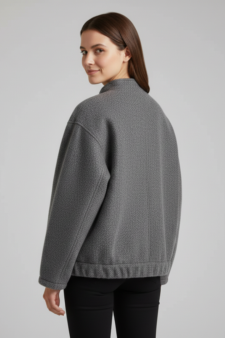 Women's Oversized Textured Bomber Jacket with Stand Collar