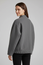 Women's Oversized Textured Bomber Jacket with Stand Collar