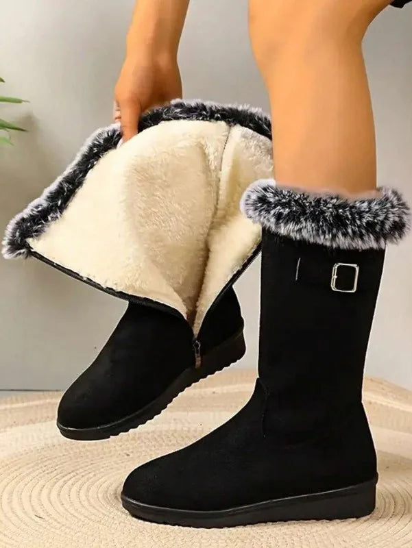 Women’s Faux Suede Fleece Lined Mid-Calf Winter Boots
