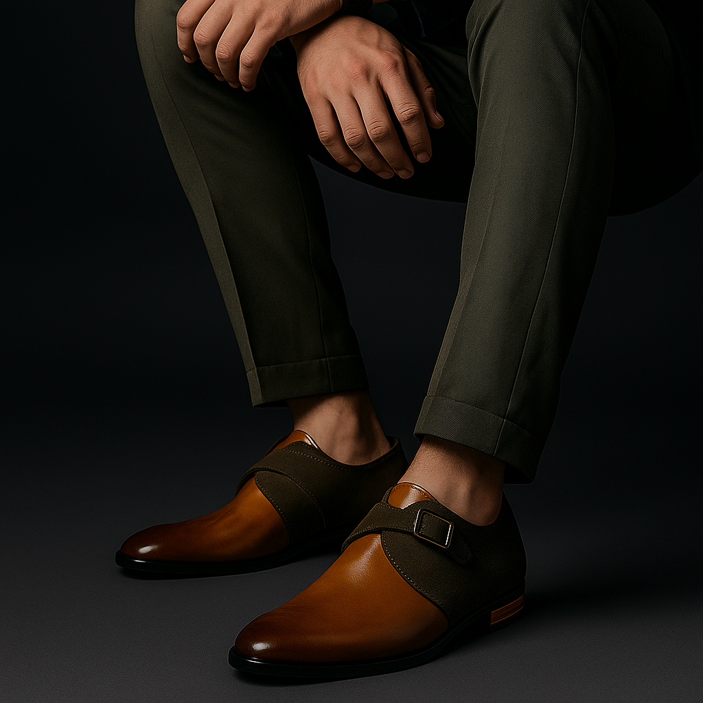 Men's Two-Tone Monk Strap Formal Dress Shoes