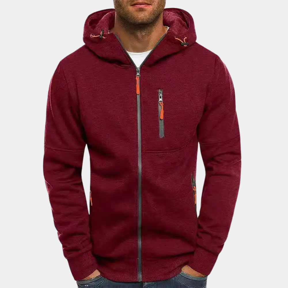 Men's Full-Zip Contrast Hoodie with Chest Pocket Detail