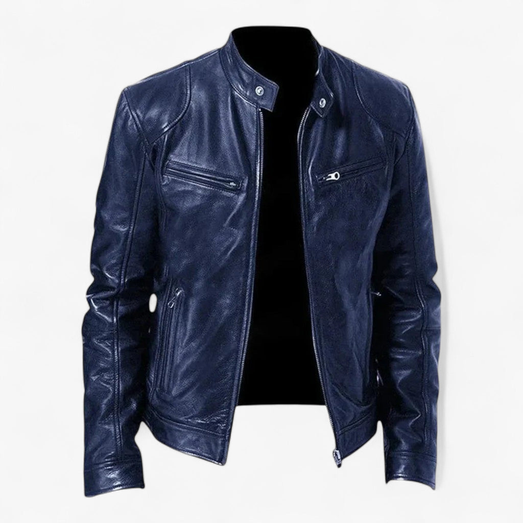 Men's Fitted Faux Leather Moto Style Jacket