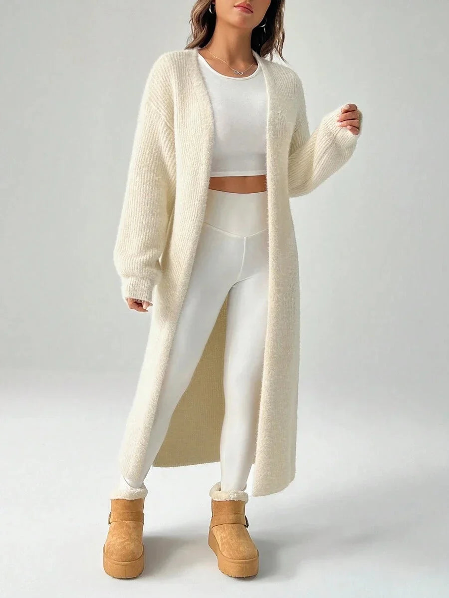 Women's Longline Open-Front Ribbed Knit Cardigan