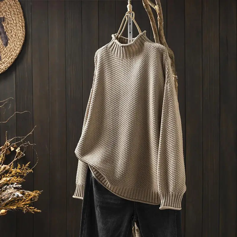 Women’s Oversized Waffle Knit Mock Neck Sweater