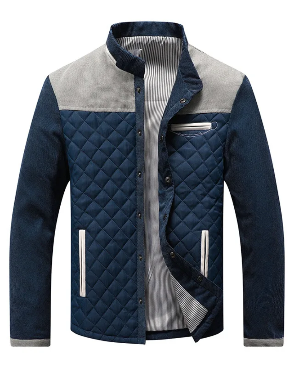 Men's Diamond Quilted Jacket with Corduroy Sleeves