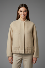 Women's Oversized Textured Bomber Jacket with Stand Collar