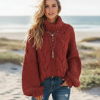 Women’s Chunky Cable Knit Cropped Turtleneck Sweater