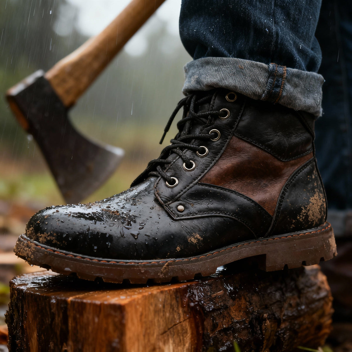 Men’s Two-Tone Lace-Up Ankle Boots