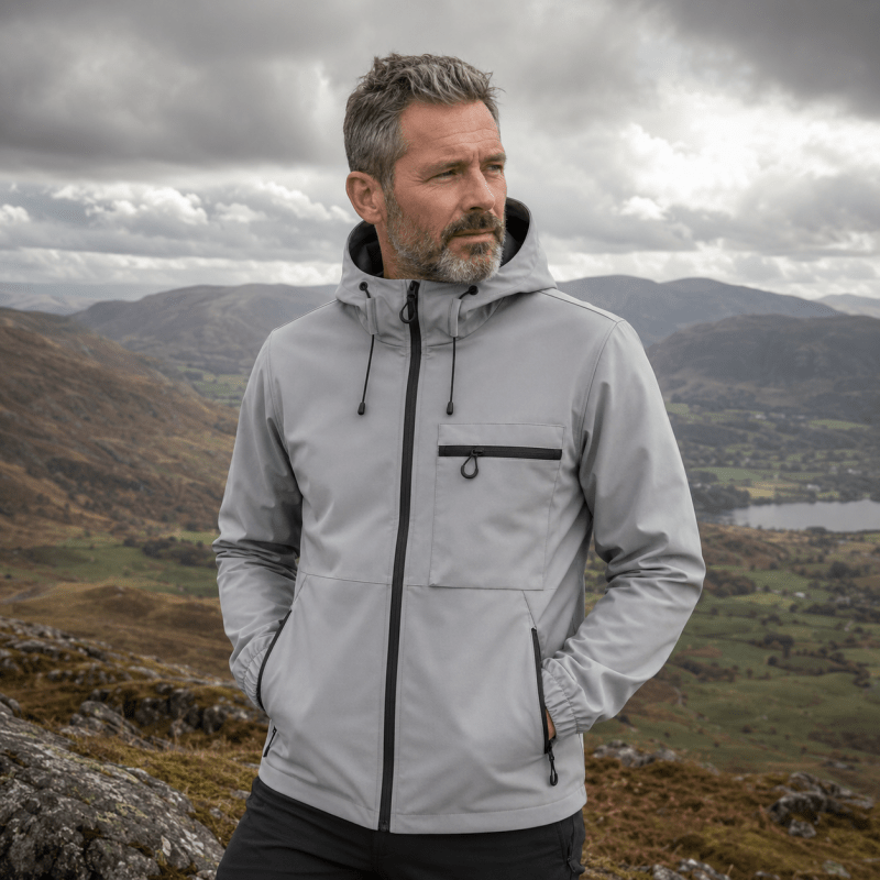 Men’s Hooded Technical Outdoor Jacket with Zip Chest Pocket