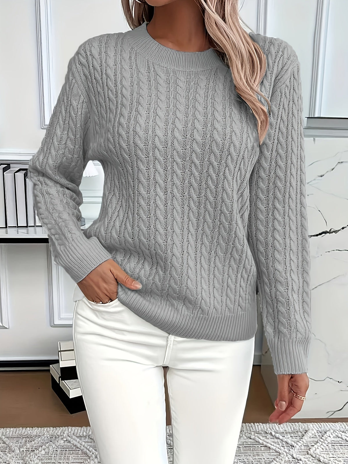 Women’s Classic Cable Knit Mock Neck Sweater