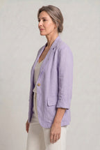 Women's Single Button Notch Collar Linen Blazer