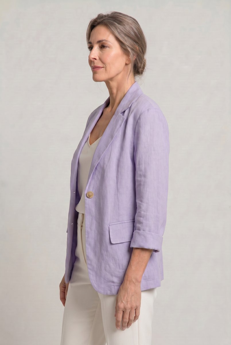 Women's Single Button Notch Collar Linen Blazer