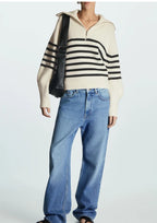 Women's Striped Quarter-Zip Knit Sweater