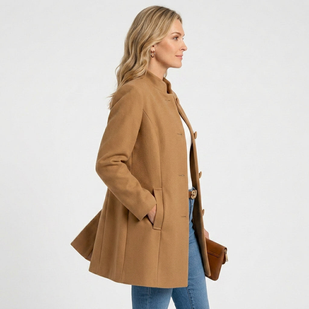 Women’s A Line Coat – Button Front Long Jacket