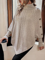 Women's Cable Knit Turtleneck Poncho Sweater