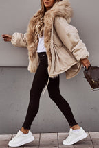 Women's Fur Hood Zip-Up Padded Parka Jacket