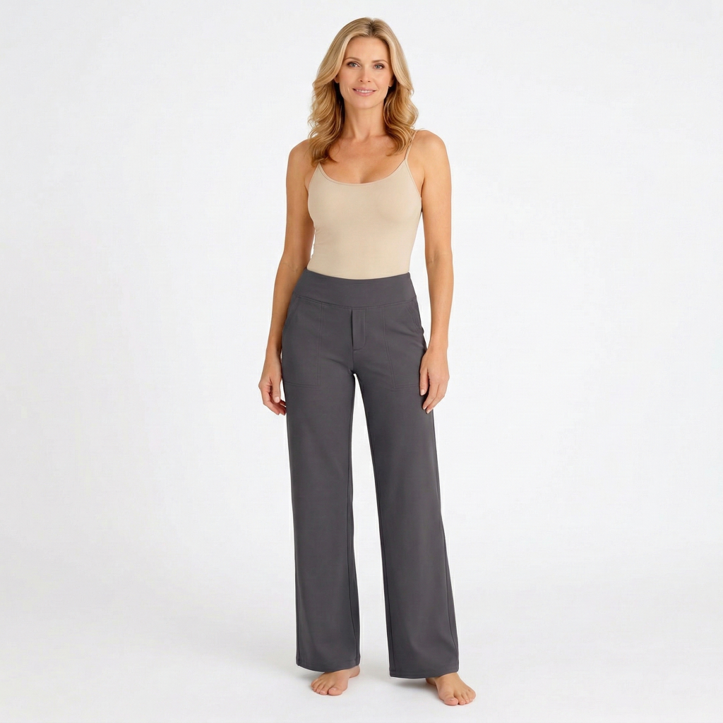 Women’s High Waisted Straight Leg Pants with Pockets – Wide Leg Trousers