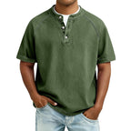Men's Short Sleeve Band Collar Button Henley Tee