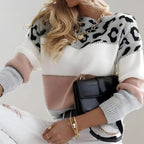Women's Colorblock Leopard Print Knit Sweater