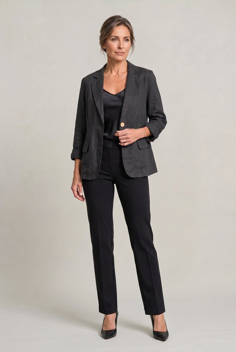 Women's Single Button Notch Collar Linen Blazer