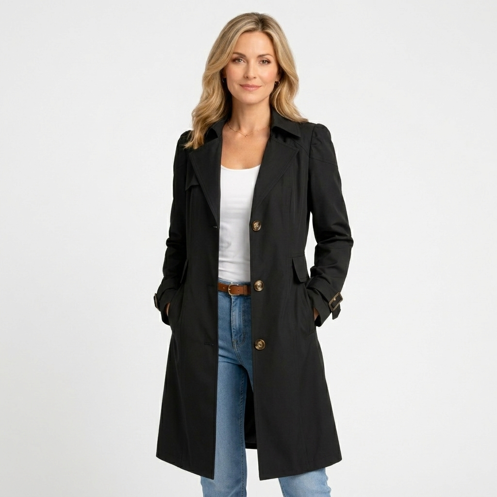 Women’s Tailored Trench Coat – Long Button Front Coat Jacket