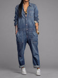 Women's Denim Button-Front Relaxed Fit Jumpsuit