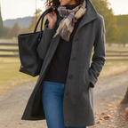 Women's Button-Front Notch Collar Wool-Look Coat