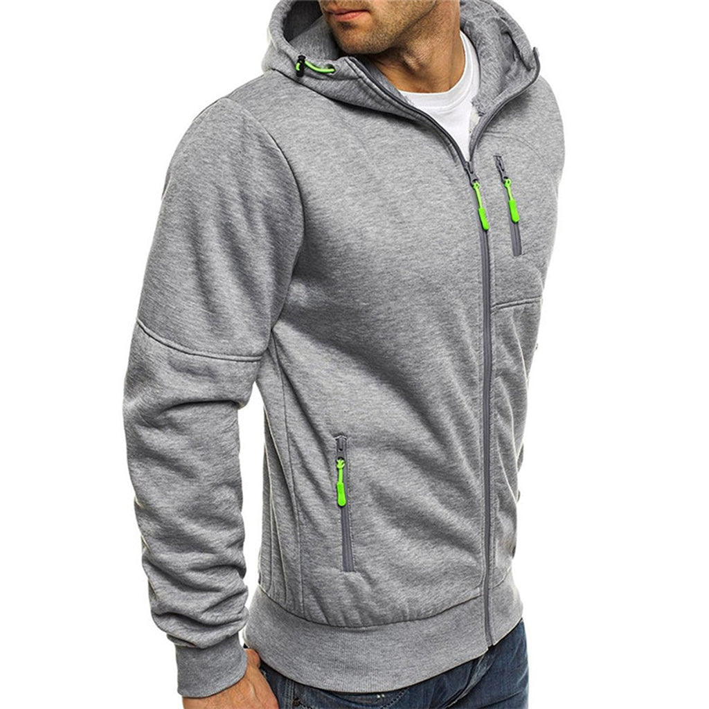 Men's Full-Zip Contrast Hoodie with Chest Pocket Detail