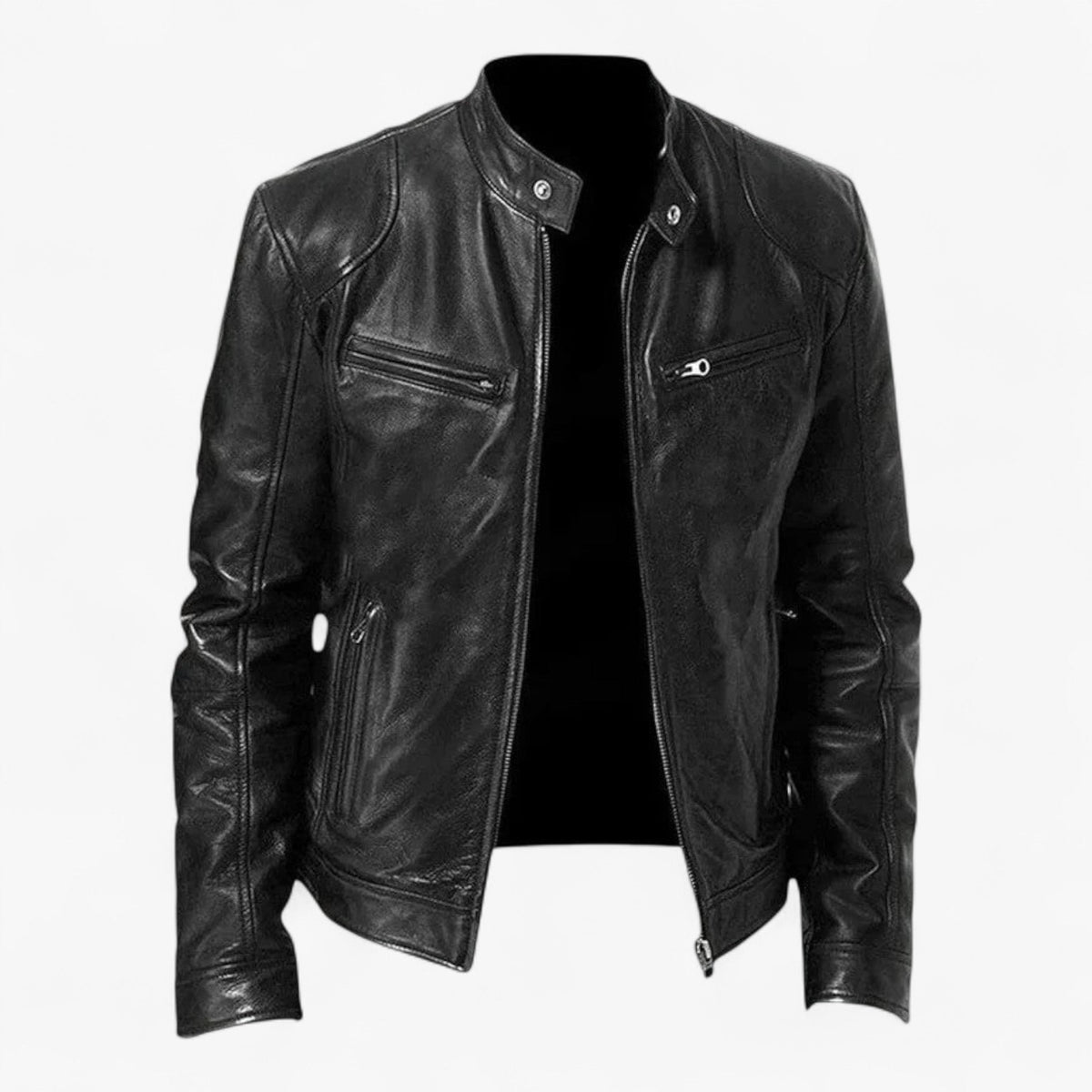 Men's Fitted Faux Leather Moto Style Jacket