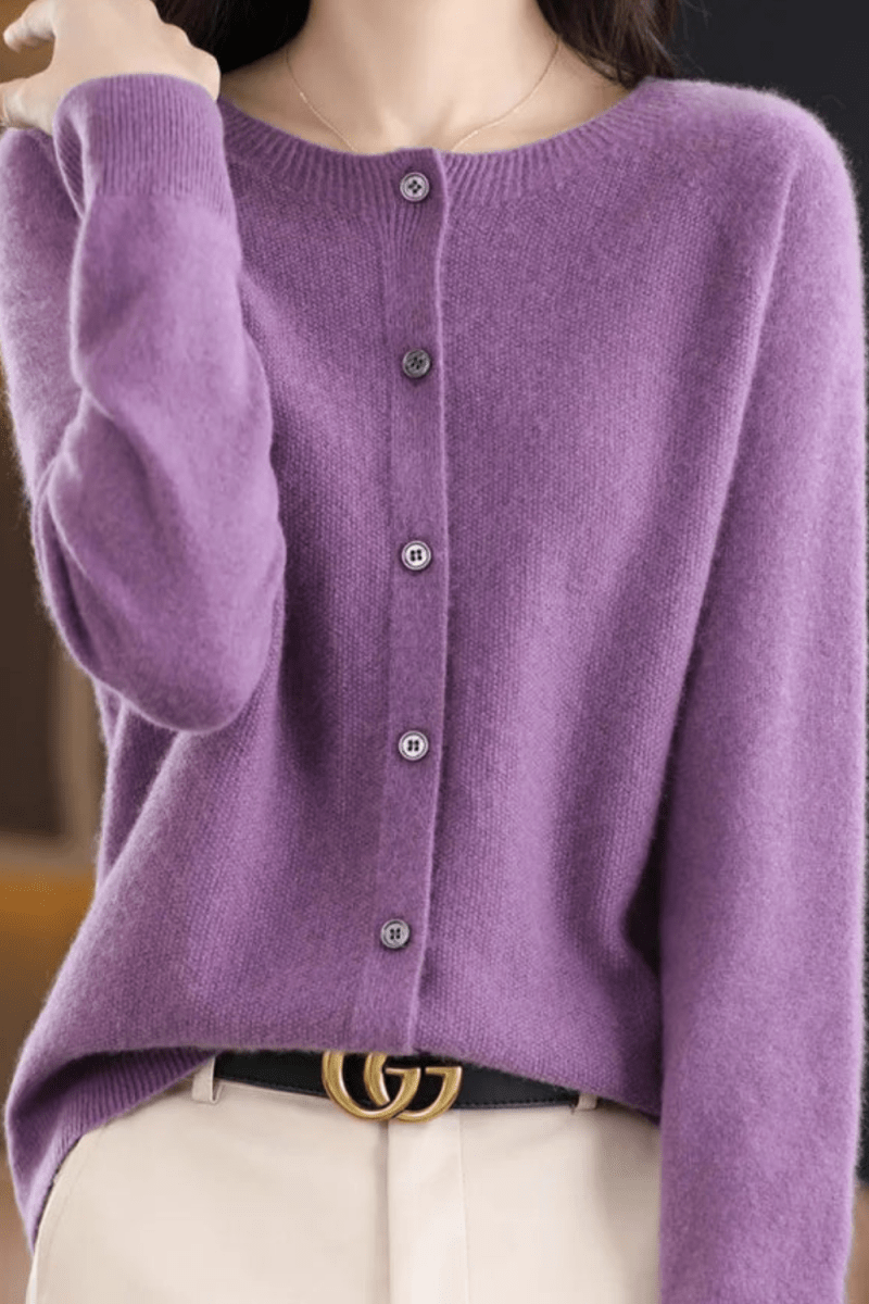 Women's Round Neck Button-Up Knit Cardigan