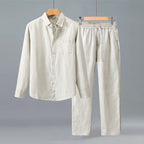 Men's Linen Blend Long Sleeve Shirt and Pants Set