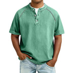 Men's Short Sleeve Band Collar Button Henley Tee