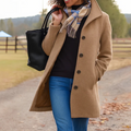 Women's Button-Front Notch Collar Wool-Look Coat