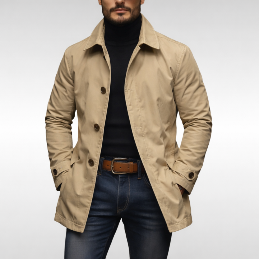Men's Longline Button-Front Trench Style Coat