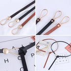 Women’s Skinny Leather-Look Waist Belt with Metallic Hook Buckle