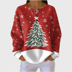 Women's Christmas Print Waffle Knit Long Sleeve Henley Top