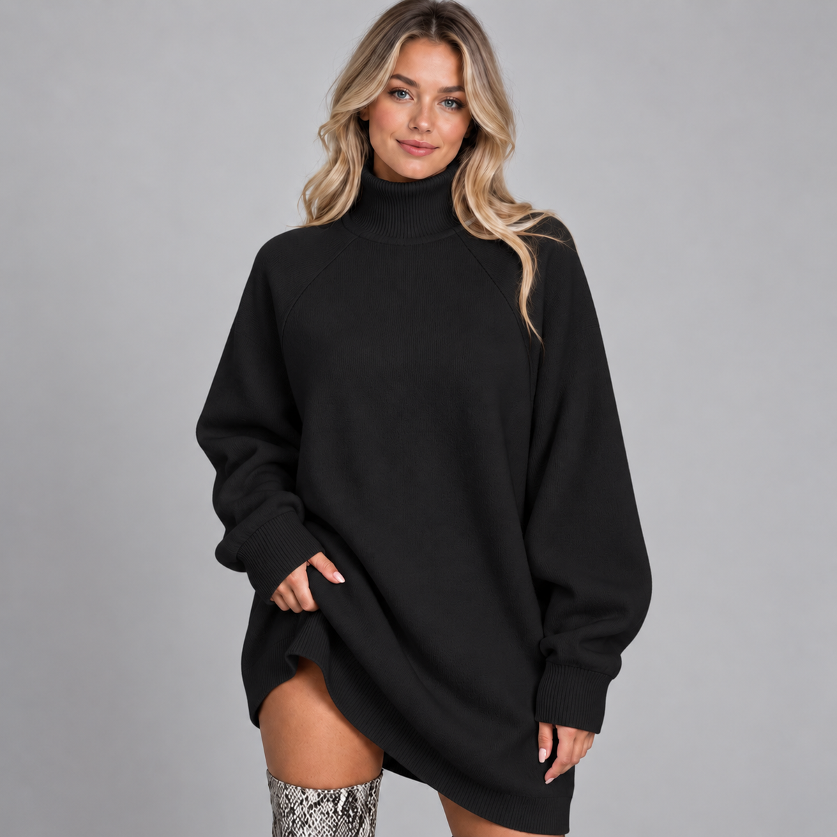 Women's Oversized Turtleneck Knit Sweater Dress