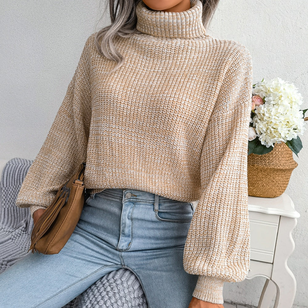 Women’s Marled Knit Cropped Turtleneck Sweater