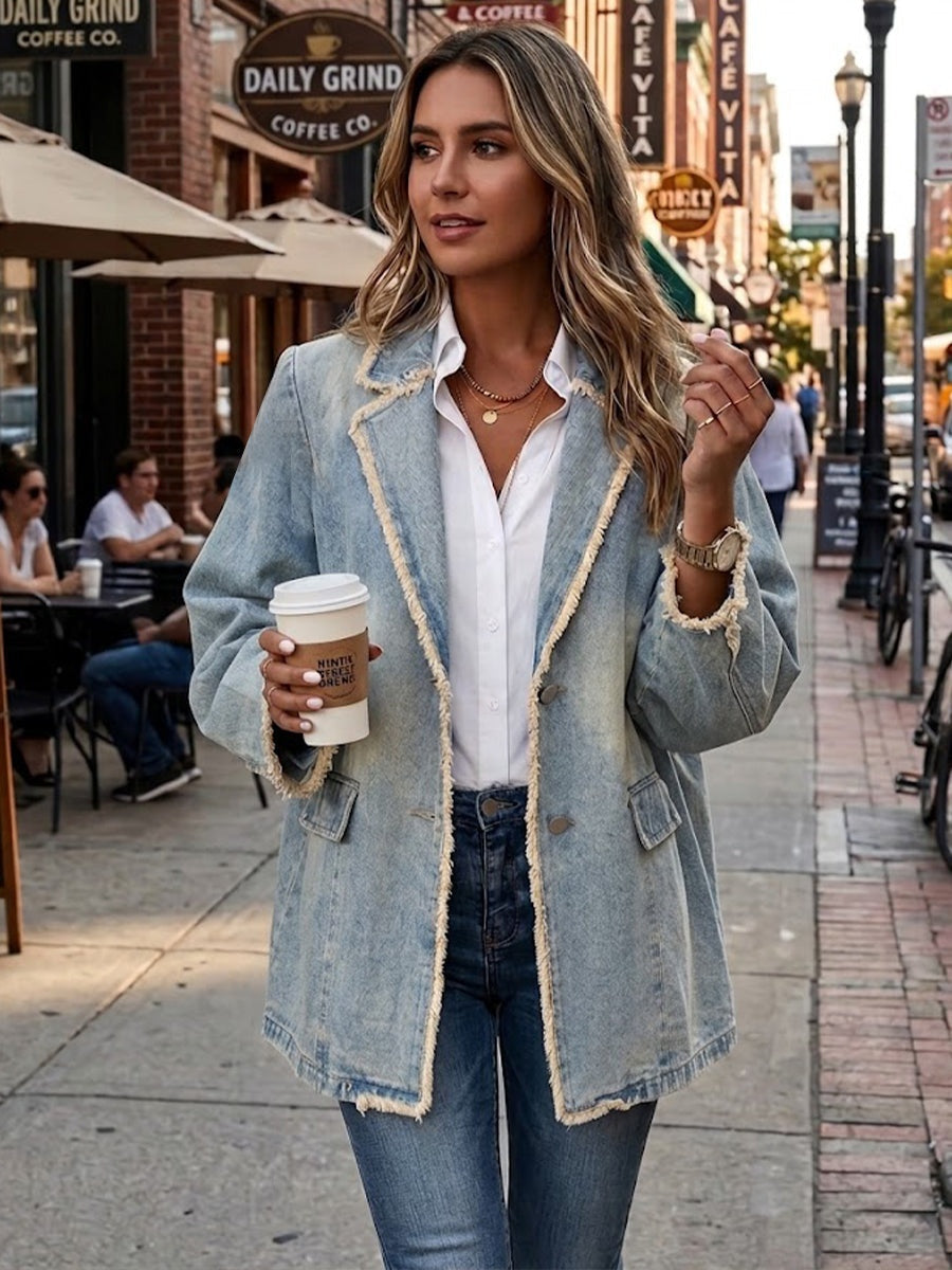 Women’s Longline Jacket with Denim Trim