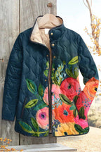 Women's Floral Patchwork Quilted Jacket with Stand Collar