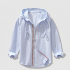 Men’s Hooded Zip-Up Overshirt with Stripe Tape Trim