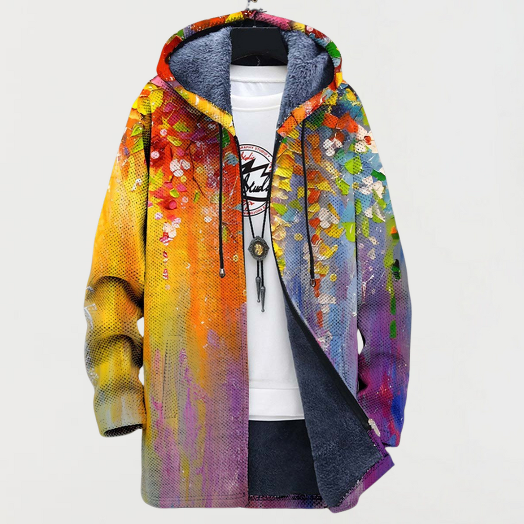 Men's Fleece Lined Hooded Zip Cardigan with Southwestern Print