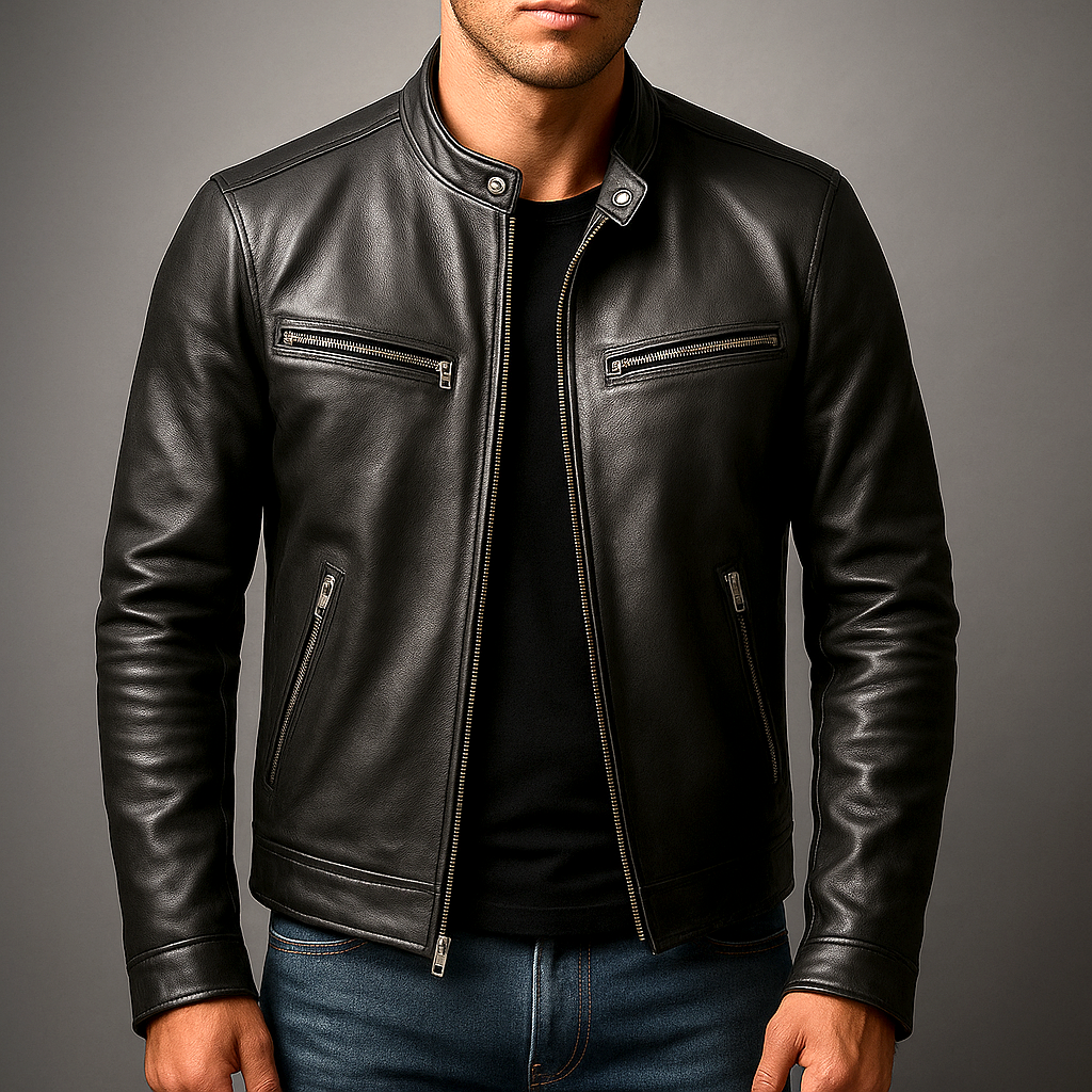 Men’s Vintage Burnished Faux Leather Racer Jacket