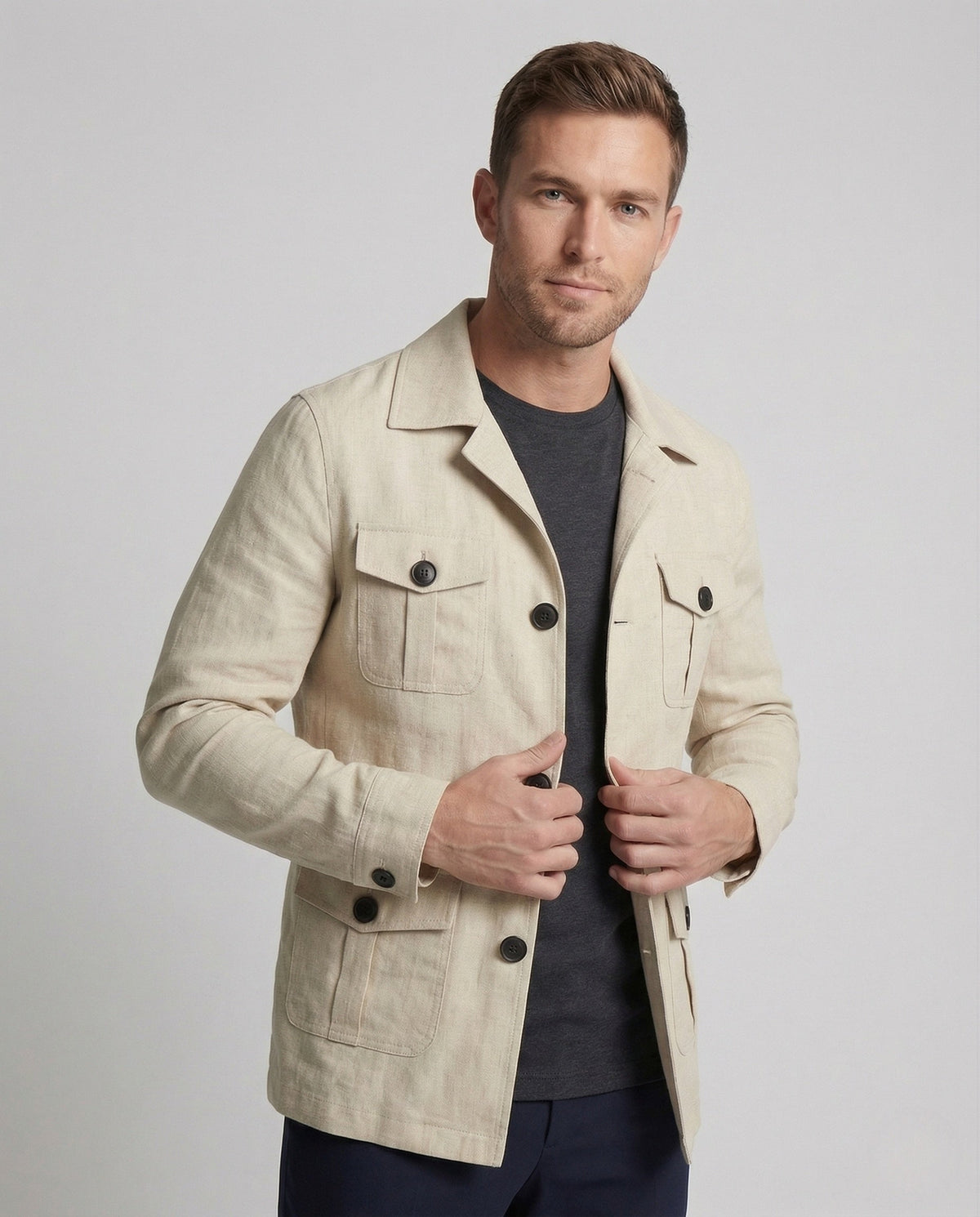 Men’s Linen-Look Four Pocket Safari Jacket