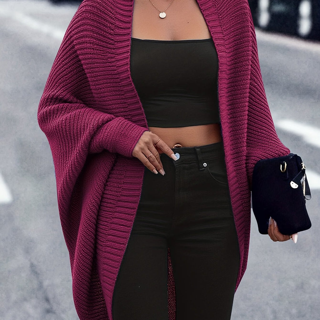 Women’s Oversized Ribbed Knit Batwing Cocoon Cardigan