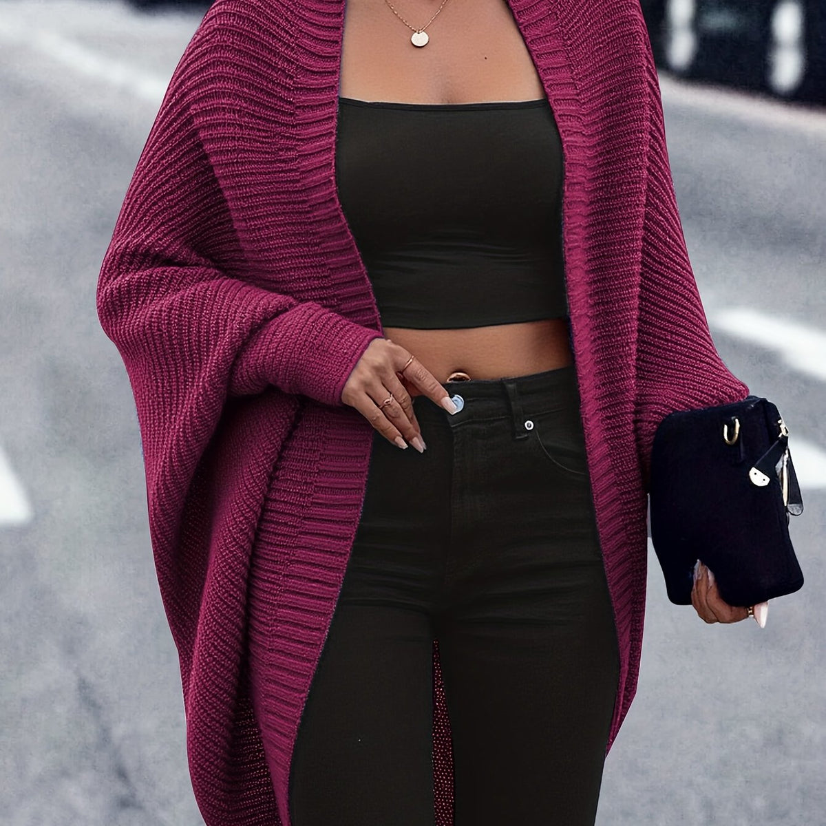 Women’s Oversized Ribbed Knit Batwing Cocoon Cardigan