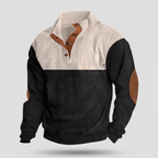 Men’s Colour Block Ribbed Snap Collar Pullover with Elbow Patches