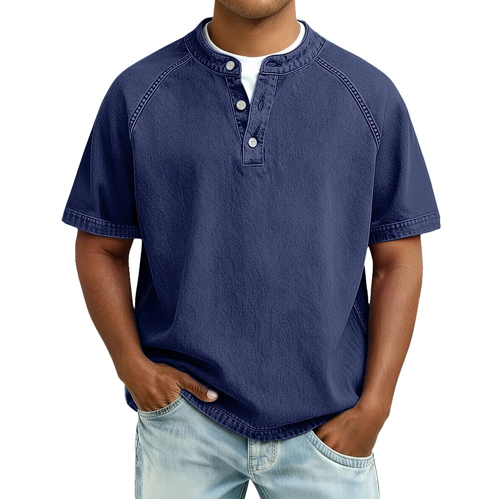 Men's Short Sleeve Band Collar Button Henley Tee