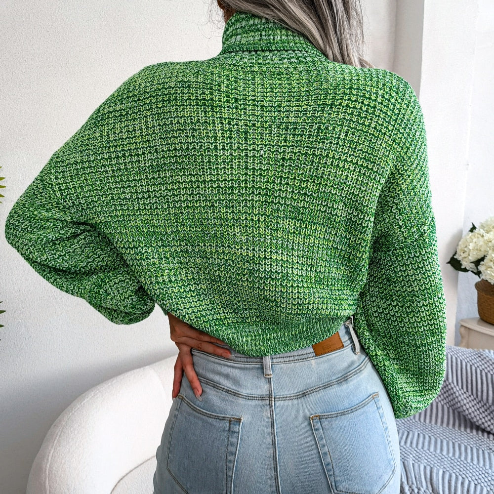 Women’s Marled Knit Cropped Turtleneck Sweater